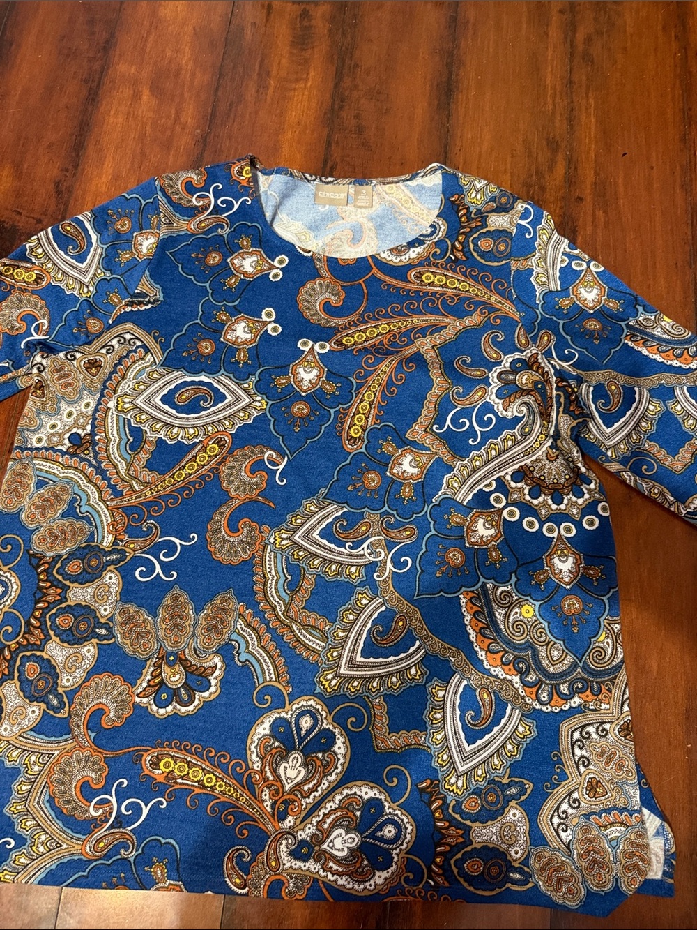 Chico's Blue Paisley Print Shirt with Brown Accents